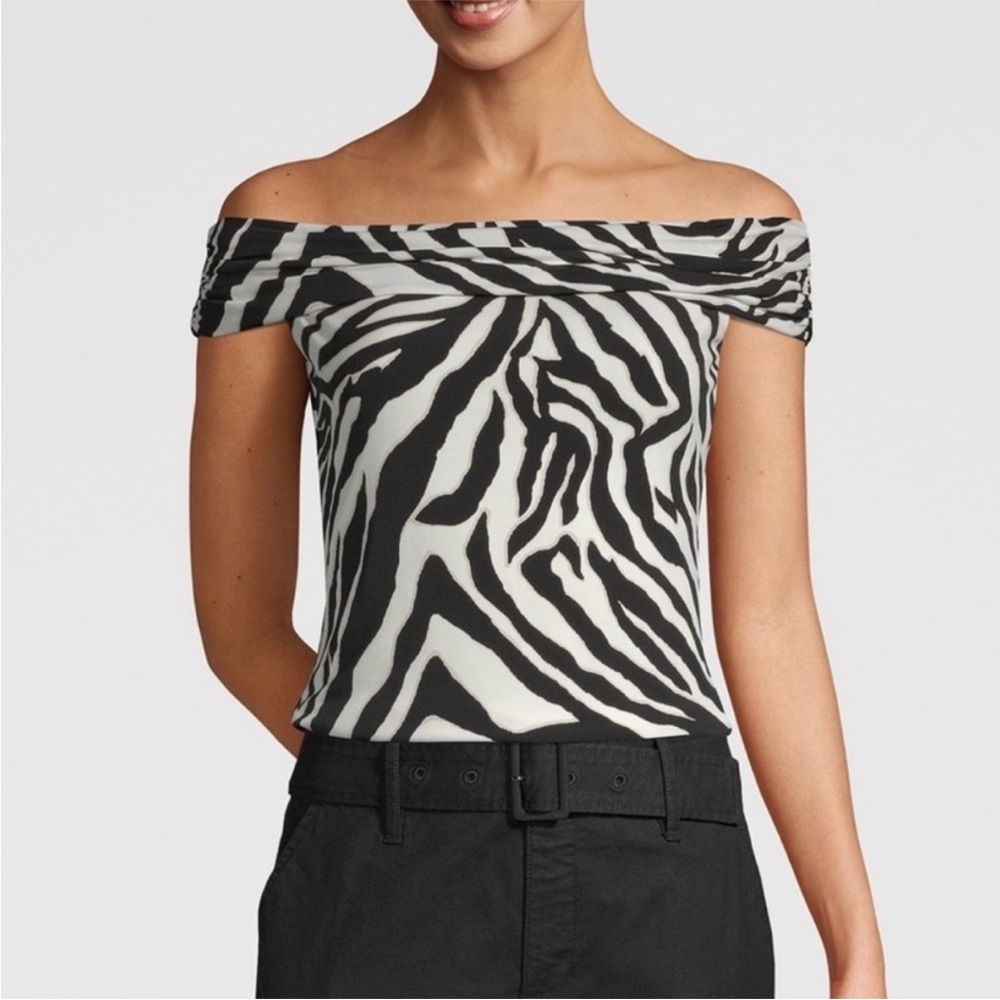 White House Black Market Zebra Print Off-Shoulder Top, Size Small, EUC